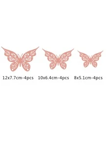 12pcs 3D Butterfly Wall Sticker, Rose Gold Hollow Paper Butterfly Wall Decal, For Home Bedroom Decor - Rose Gold - View 2