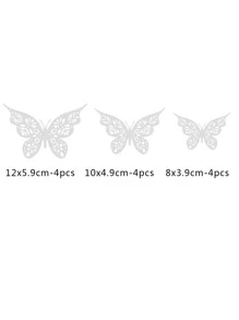 12pcs Hollow Paper Wall Sticker,Boho Silver Color Butterfly Design Creative Self Adhesive 3D Butterfly Wall Decor - Silver - View 2