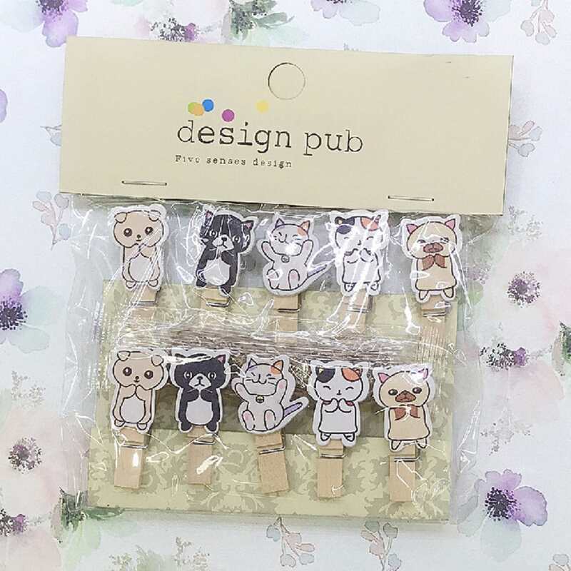 

10pcs Cartoon Animal Wooden Photo Clip With 1.4M Rope, Multicolor