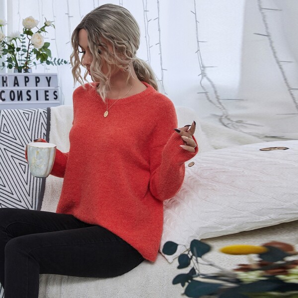 

Fluffy Knit Cut Out Back Sweater, Orange