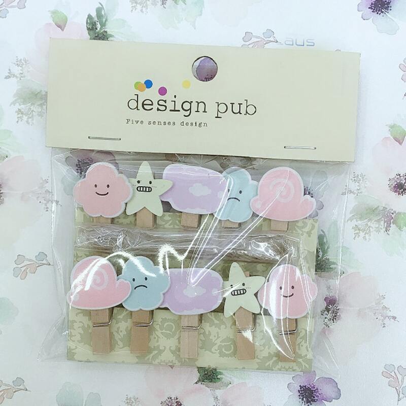 

10pcs Cartoon Wooden Photo Clip With 1.4M Rope, Multicolor