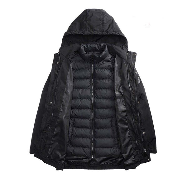 

Men Letter Patched 2 In 1 Hooded Jacket With Detachable Liner, Black