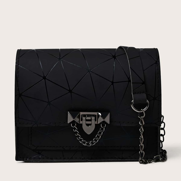 

Geometric Pattern Flap Crossbody Bag, Black