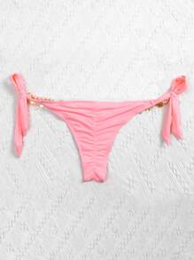 Summer Chain Linked Tie Side Bikini Thong - Baby Pink - View 2