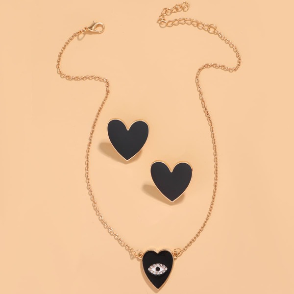 

Heart Charm Necklace & Earrings, Multicolor
