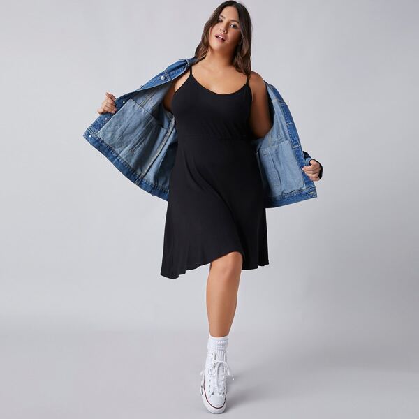 

Plus Solid Cami Dress, Black