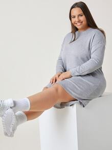 SHEIN Unity Plus Drop Shoulder High Low Hem Dress - Light Grey - View 3