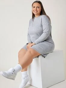 SHEIN Unity Plus Drop Shoulder High Low Hem Dress - Light Grey - View 4