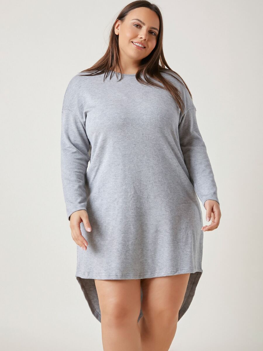 SHEIN Unity Plus Drop Shoulder High Low Hem Dress - Light Grey - View 1