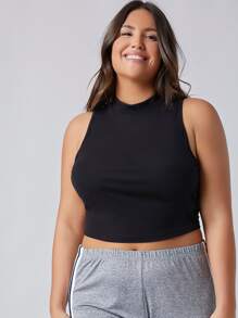 SHEIN BASICS 大碼小高領短版背心上衣 - 黑色 - 查看 1