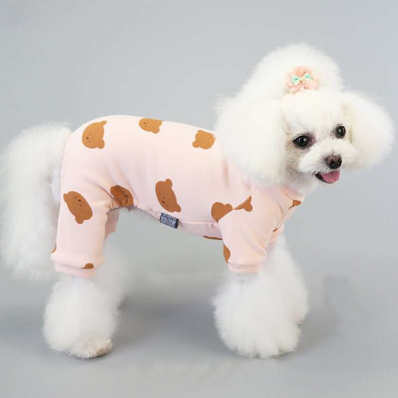 

Cartoon Bear Print Dog Jumpsuit, Pink