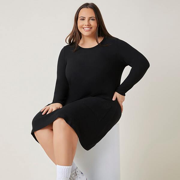

Plus Patch Pocket Tee Dress, Black