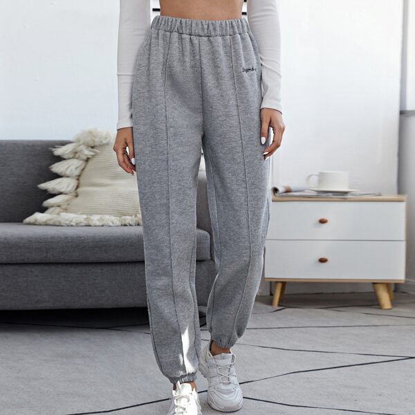 

Seam Front Letter Embroidered Joggers, Grey