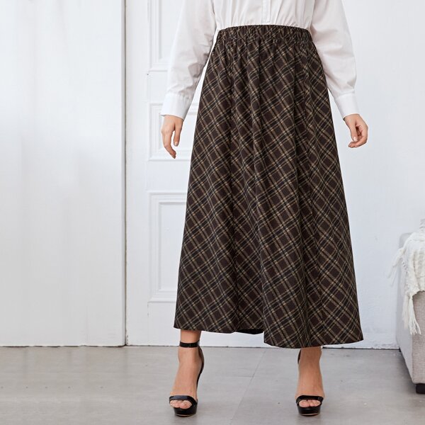 

Plus Plaid Flared Skirt, Chocolate brown