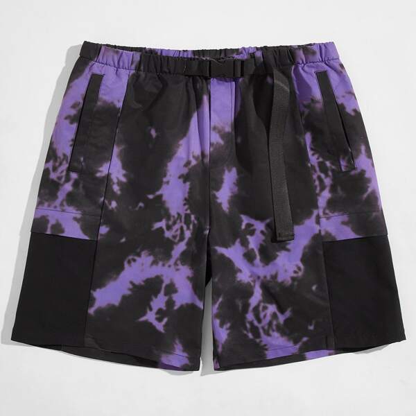 

Men Buckle Belted Tie Dye Shorts, Multicolor