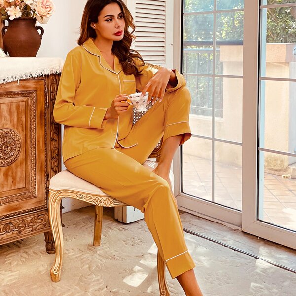 

Piping Trim Pocket Front PJ Set, Mustard yellow