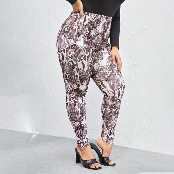 

Plus Snakeskin Print Leggings, Multicolor