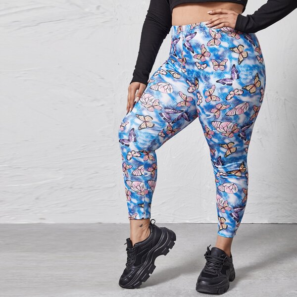 

Plus Tie Dye Butterfly Print Leggings, Multicolor