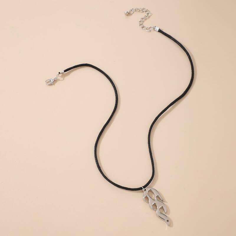 

Guys Flame Charm Necklace, Black