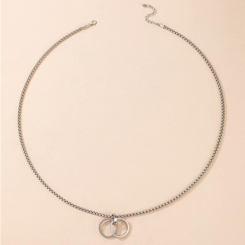 

Guys Double Ring Charm Necklace, Silver