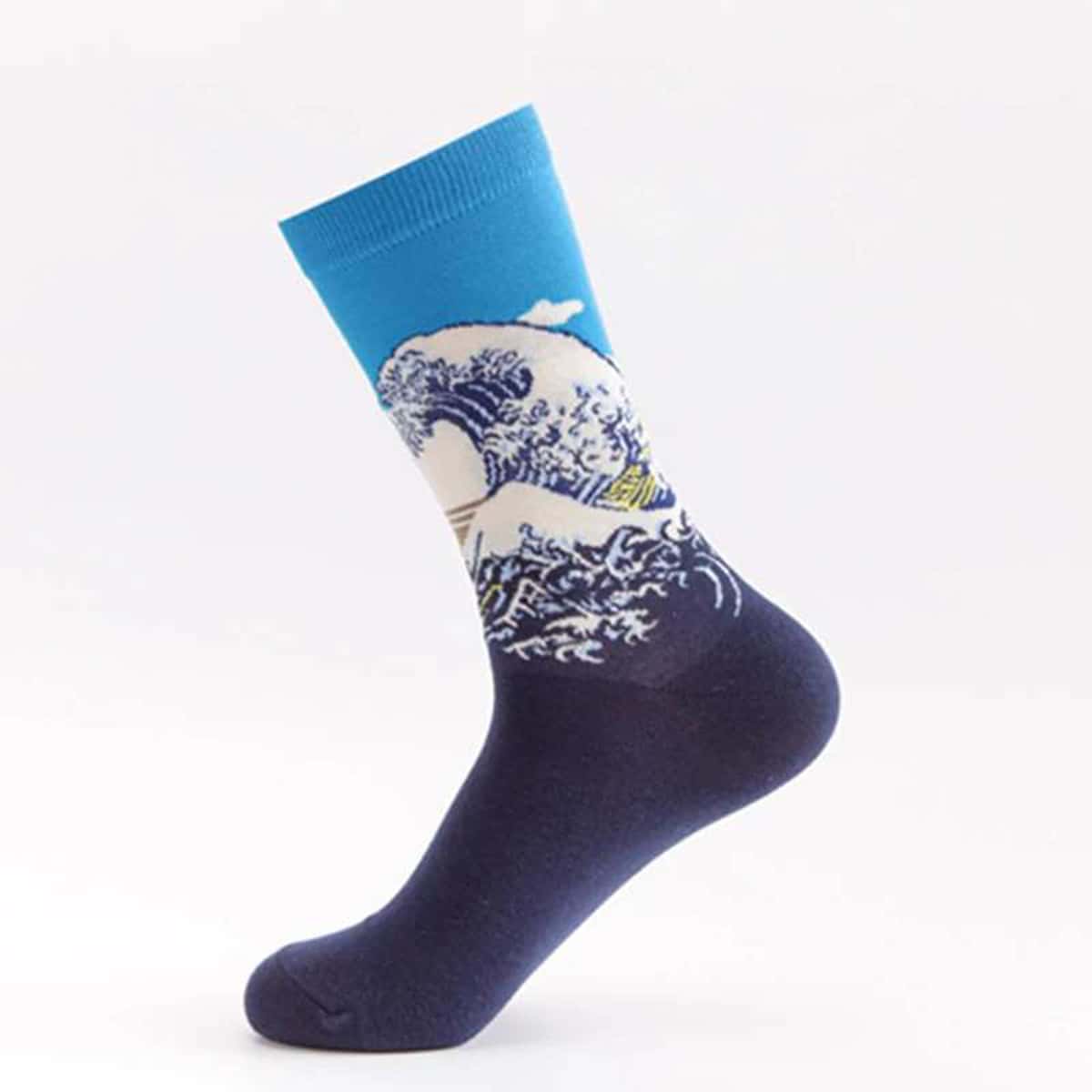 

1pair Wave Graphic Crew Socks, Multicolor