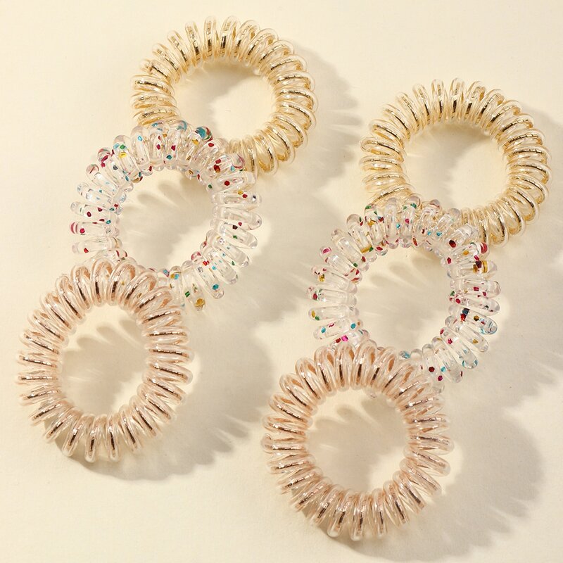 

6pcs Clear Coil Hair Tie, Gold
