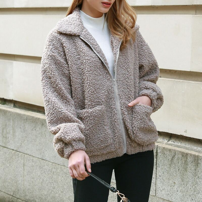 

Pocket Front Teddy Jacket, Grey