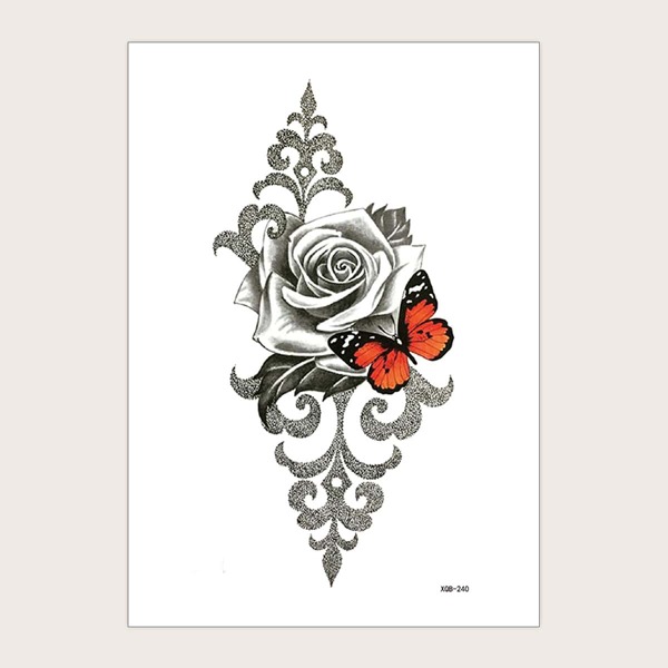 

1sheet Butterfly & Flower Pattern Tattoo Sticker, Multicolor