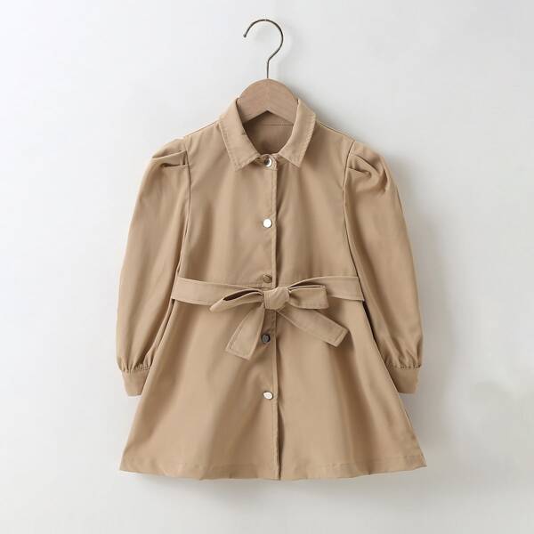 

Toddler Girls Self Tie Single Breasted Coat, Khaki