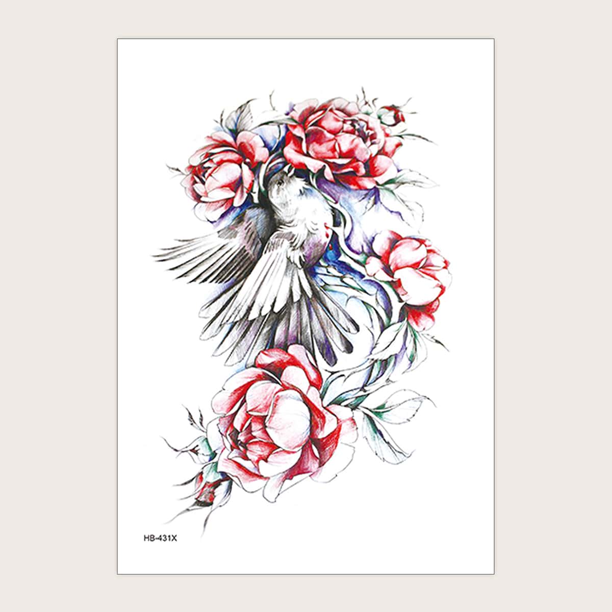 

1sheet Flower & Bird Pattern Tattoo Sticker, Multicolor