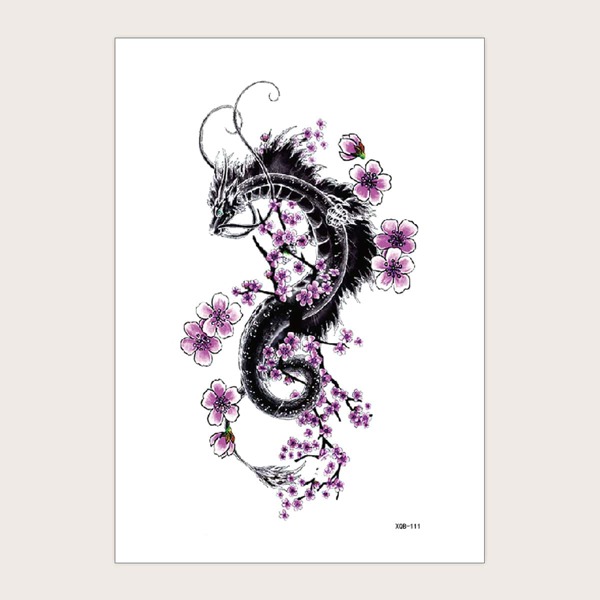 

1sheet Plum Blossom Dragon Pattern Tattoo Sticker, Multicolor
