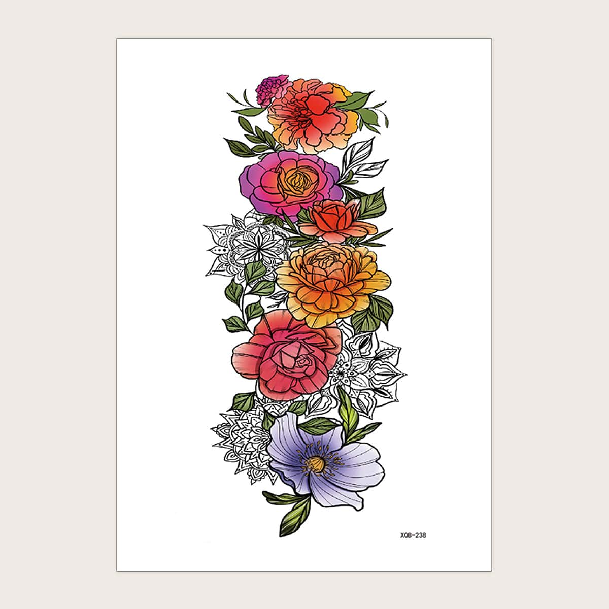 

1sheet Flower Pattern Tattoo Sticker, Multicolor