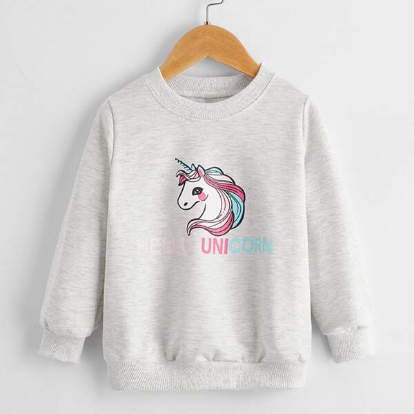

Toddler Girls Unicorn And Letter Graphic Sweatshirt, Light grey