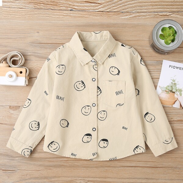 

Toddler Boys Cartoon & Letter Graphic Shirt, Khaki