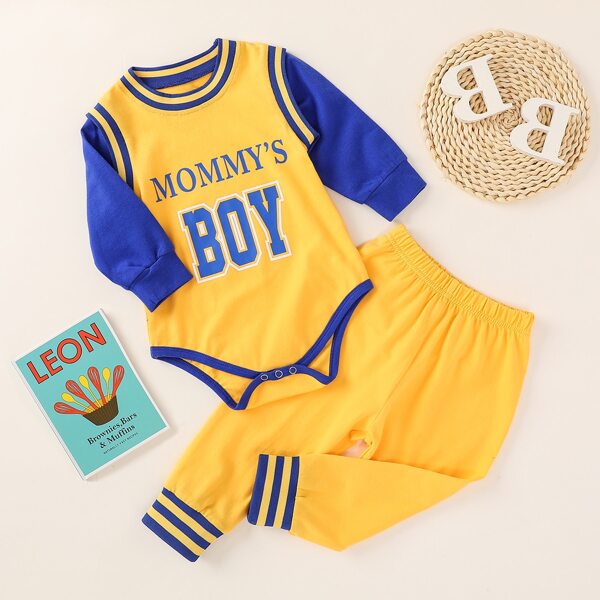 

Baby Color Block Letter Graphic Bodysuit & Sweatpants, Yellow