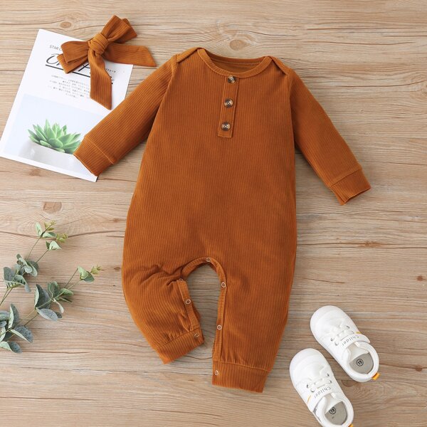 

Baby Girl Corduroy Jumpsuit & Headband, Ginger