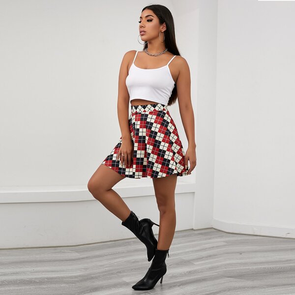 

Zip Back Argyle Skirt, Multicolor