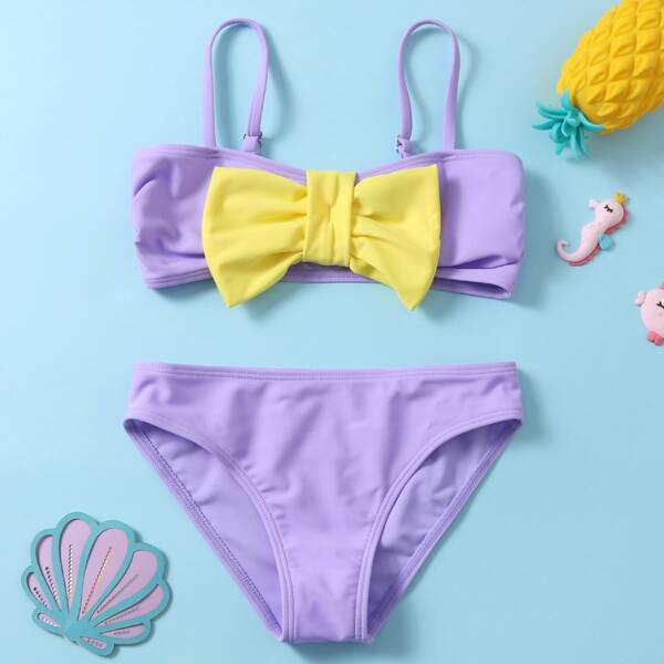 

Toddler Girls Bow Front Bikini Swimsuit, Violet purple
