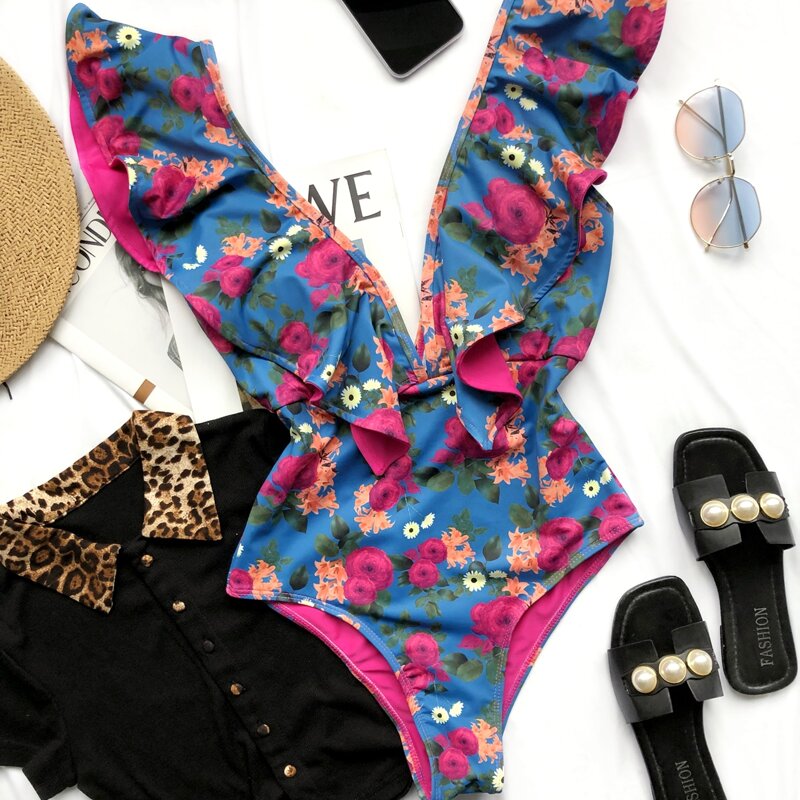 

Floral Ruffle One Piece Swimsuit, Multicolor