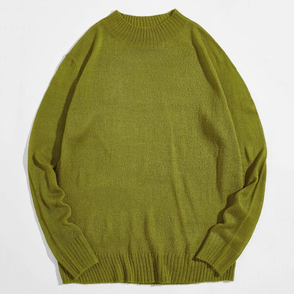

Men Drop Shoulder Solid Sweater, Olive green