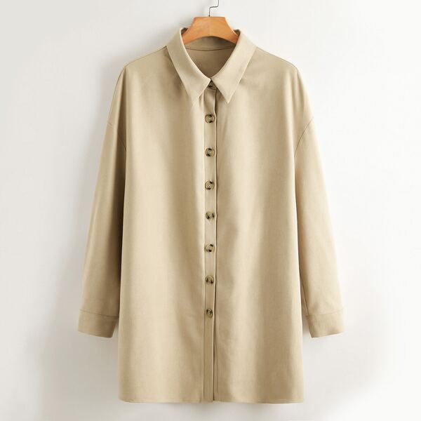 

Plus Button Up Drop Shoulder Coat, Khaki