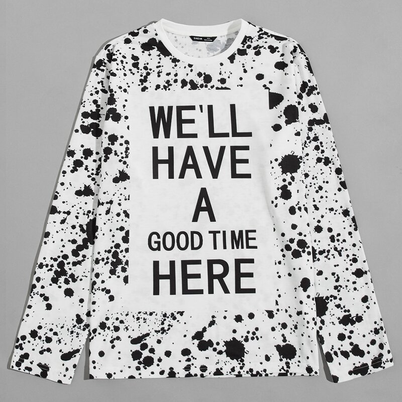 

Men Slogan Graphic Allover Tee, Black and white
