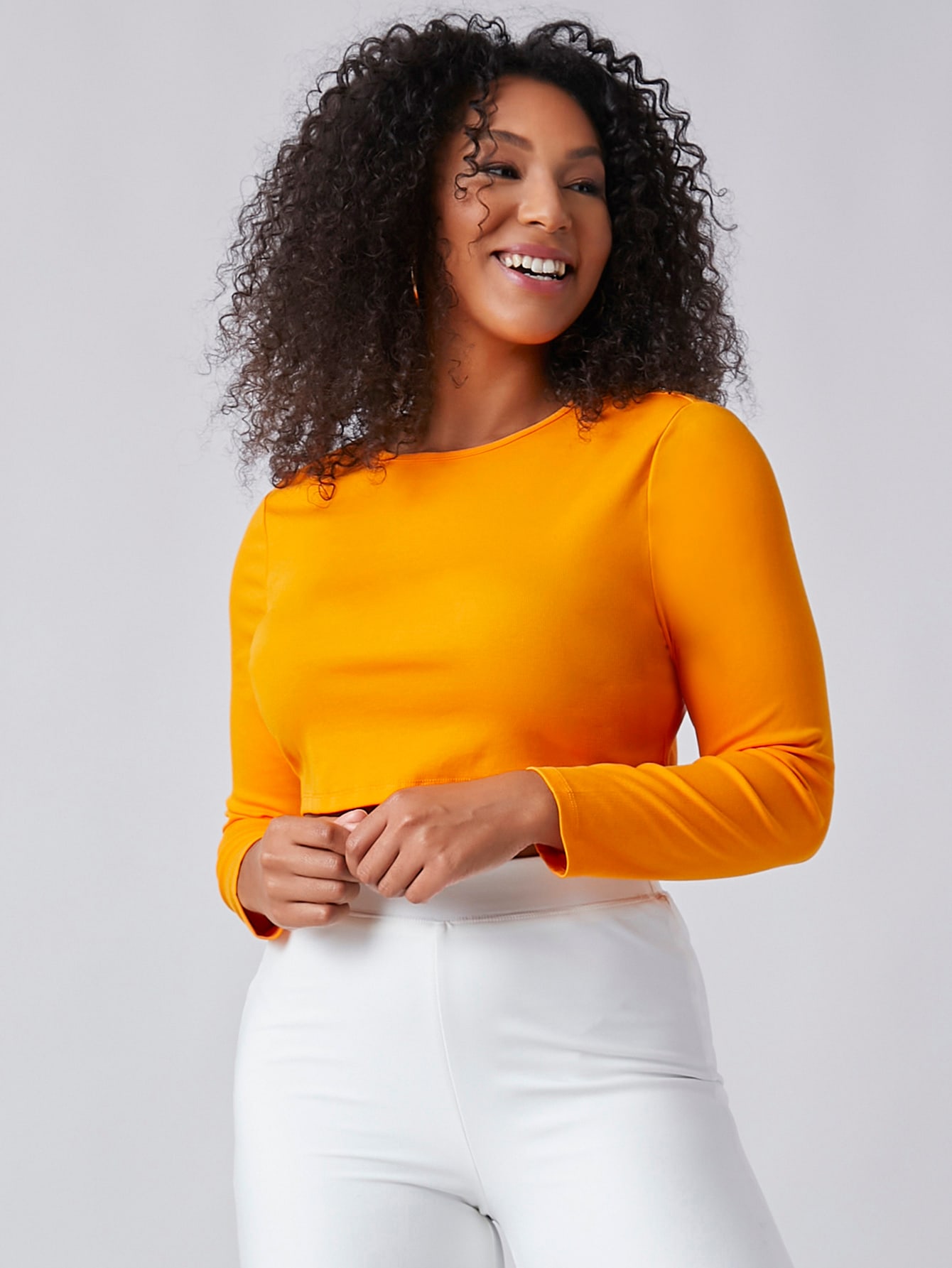 Plus Round Neck Solid Crop Tee thumbnail