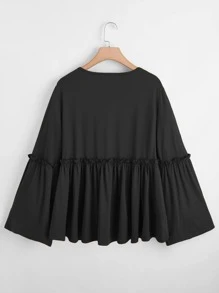 SHEIN LUNE Plus Criss Cross Front Frill Trim Peplum Blouse
