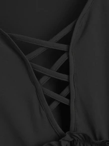 SHEIN LUNE Plus Criss Cross Front Frill Trim Peplum Blouse