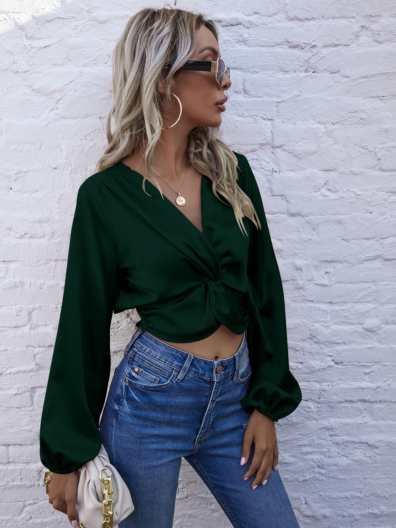 Twist Front Shirred Satin Blouse thumbnail