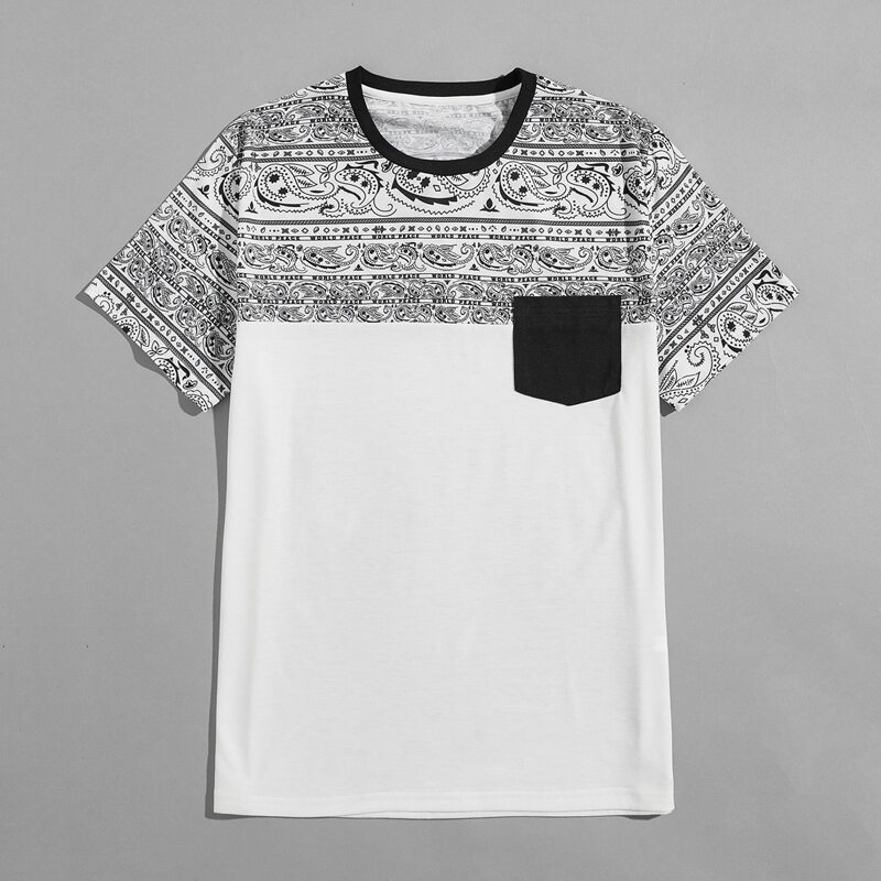 

Men Paisley Print Pocket Front Tee, White