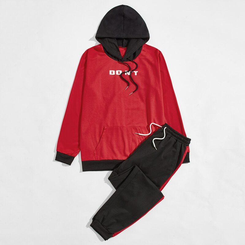 

Guys Letter Graphic Colorblock Hoodie & Sweatpants, Multicolor