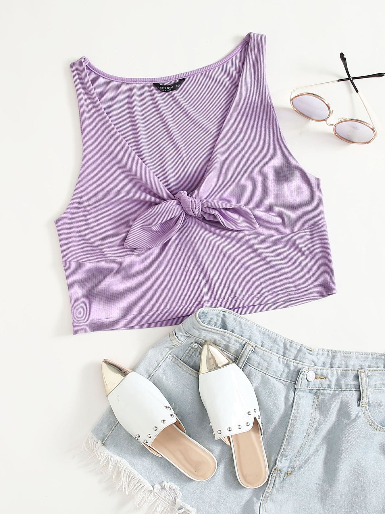 Plus Knot Front V-neck Rib-knit Tank Top thumbnail