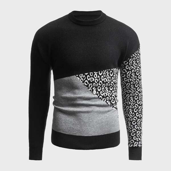 

Men Colorblock Drop Shoulder Sweater, Black